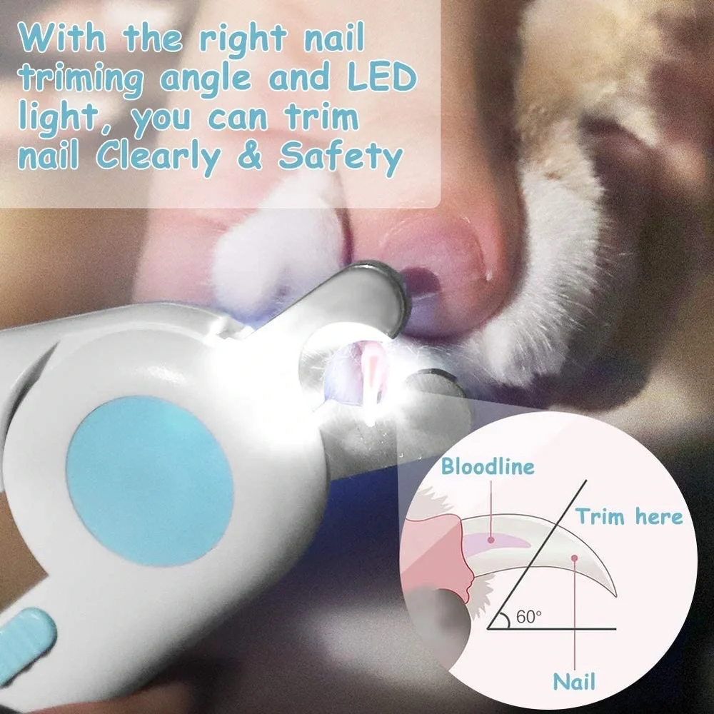 LED Pet Nail Clippers for Cat Dog w/Nail File